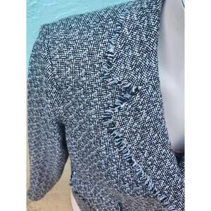 14W Karl Lagerfeld Black Blue Tweed Blazer Fringe Chanel Inspired‎ LUXURY Preppy